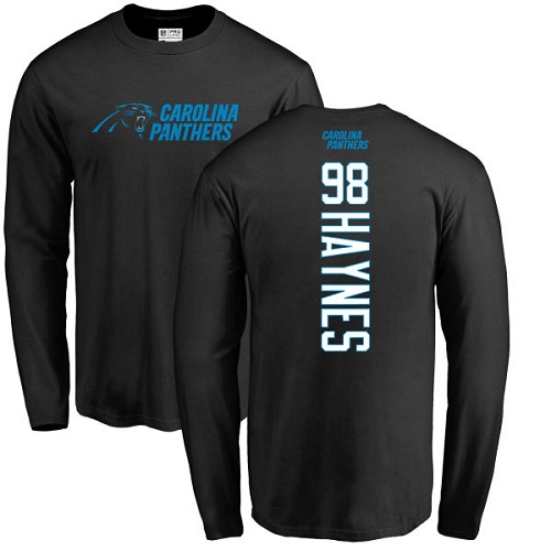 Carolina Panthers Men Black Marquis Haynes Backer NFL Football #98 Long Sleeve T Shirt